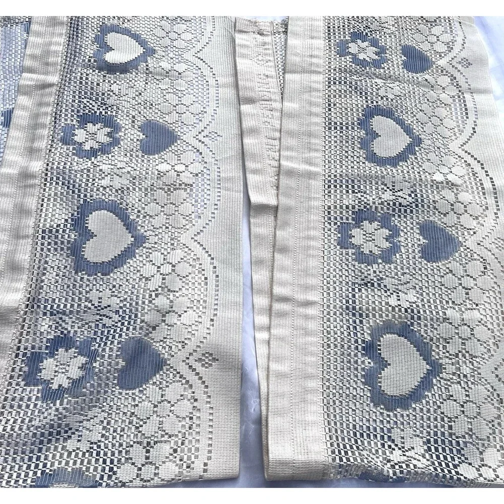 Vintage Louis Hornick 1983 Blue Heart Floral Lace Sidelight Curtain Panels 12x58